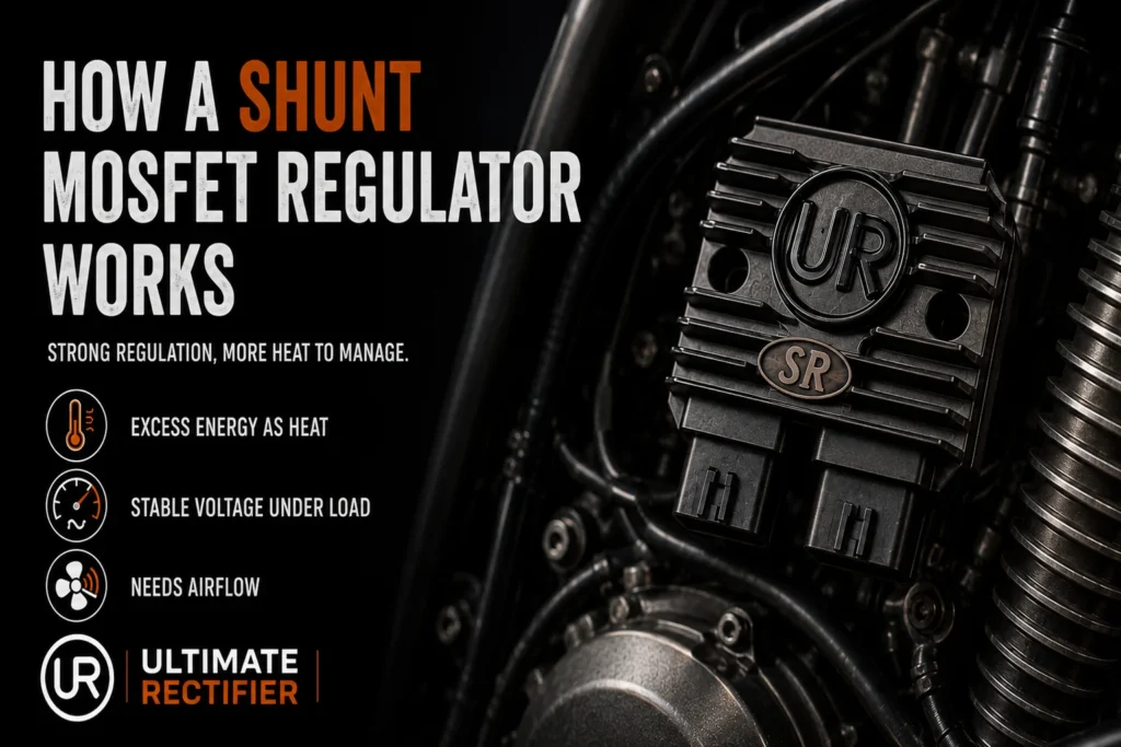 Ultimate Rectifier infographic: how a shunt MOSFET regulator rectifier works